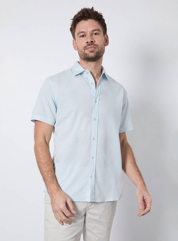 BURTON Light Blue Linen Blend Short Sleeve Shirt L